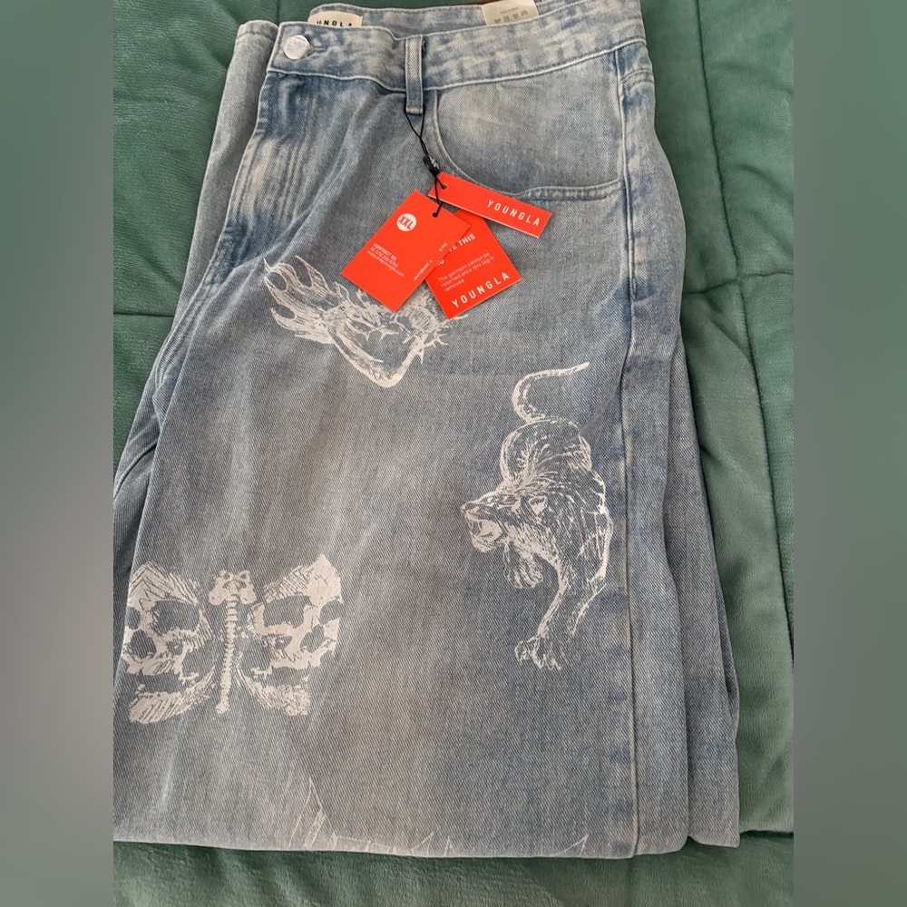 YoungLA Blue Women's Jeans with Graphic Design - XXL